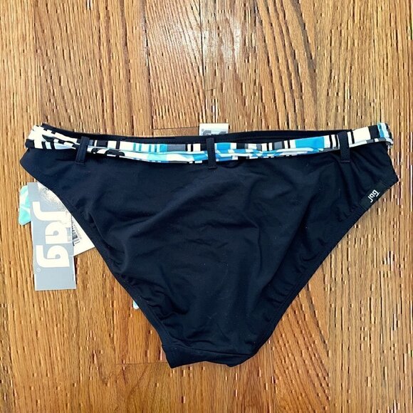 NEW NWT JAG JEANS Solid Black Blue White Belted Stripe Y2K Bikini BOTTOM Medium - Picture 10 of 11